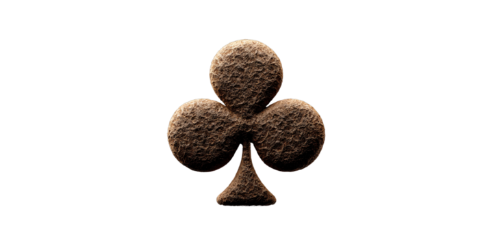 Textured stone club suit symbol on black background Rough surface club card suit for poker, casino, and gambling concept