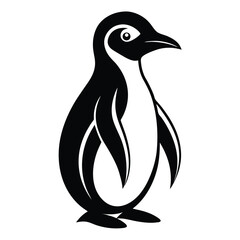 Monochrome Penguin Illustration Standing on Two Feet with Classic Black and White Color Scheme