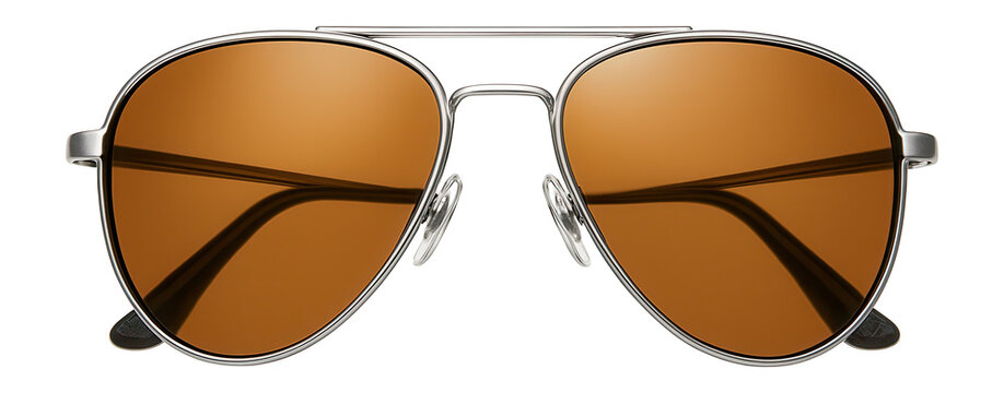Classic aviator sunglasses with silver frame and amber lenses