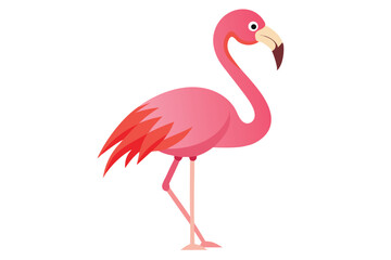 Pink Flamingo Illustration Standing on a White Background With Elegant Curved Neck