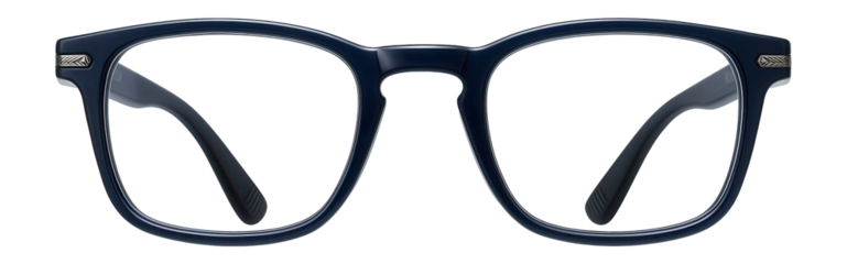 Navy blue reading glasses with rubberized arms for grip