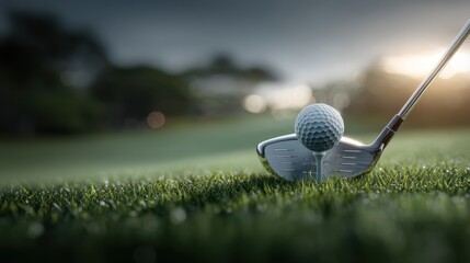 Professional golf driver club in perfect position