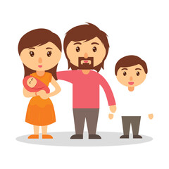 Happy family with newborn baby and son cartoon vectors illustration