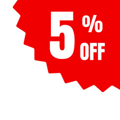 Five percent off promotion on a red jagged background