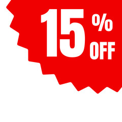 Fifteen percent off sale promotion on red jagged shape