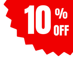 Red jagged shape with ten percent off in white text
