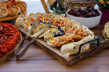 Freshly prepared wraps and appetizers at a festive gathering