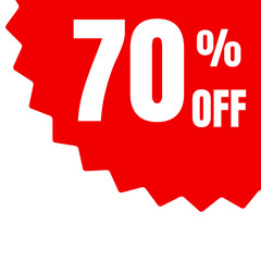 Red jagged sale tag showing seventy percent off sale