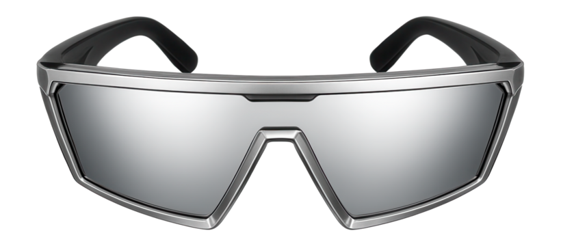 Futuristic visor sunglasses with mirrored lenses and angular frames