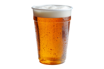 Cold Beer Ale in Plastic Cup PNG Transparent Background