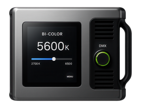 Bi-color LED panel with touch screen interface and DMX control for professional studios