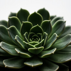 Fototapeta premium Macro eye-level shot of a single echeveria rosette, rich dark green tones, soft focus background. Gentle spotlight highlighting leaf texture copy