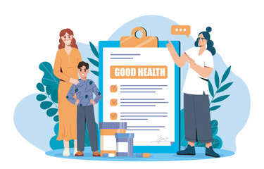 Family health checklist concept scene. Vector illustration