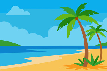 Obraz premium Tropical Beach Paradise Idyllic Scene of Palm Trees and Ocean