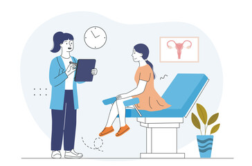 Woman at gynecologist consultation room. Vector illustration