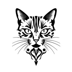 stylized cat head silhouette with tribal tattoo elements