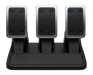 Racing pedals with non-slip surface and heel rest for enhanced control