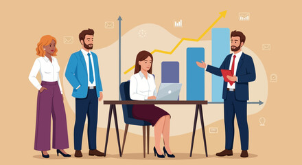 Diverse Business Team Reviewing Growth Chart in a Modern Office Setting