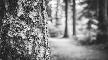 Fototapeta premium Close-up tree bark in grayscale forest (1)