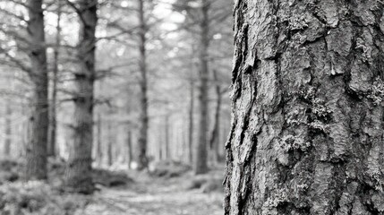 Fototapeta premium Close-up tree bark in grayscale forest