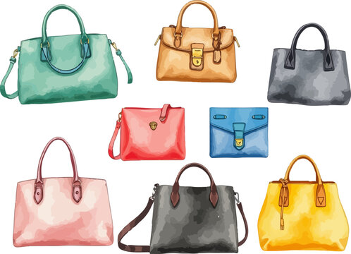 Set of handbags watercolor vector illustration.