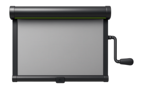 Outdoor retractable screen with weather-resistant housing and a crank handle
