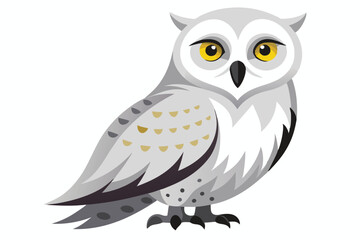 Stylized Illustration of a Regal Owl with Piercing Yellow Eyes and Detailed Feather Patterns on a White Background