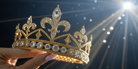 Opulent Gold Crown Adorned with Sparkling Diamonds held against Dark Background