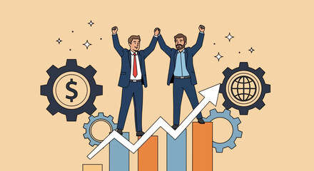 Obraz premium Celebrating Business Success Achieved Goals and Teamwork with Positive Growth and Achievement