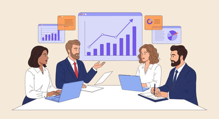 Business Meeting with Data Analysis A Team Strategizing for Growth and Success with Charts
