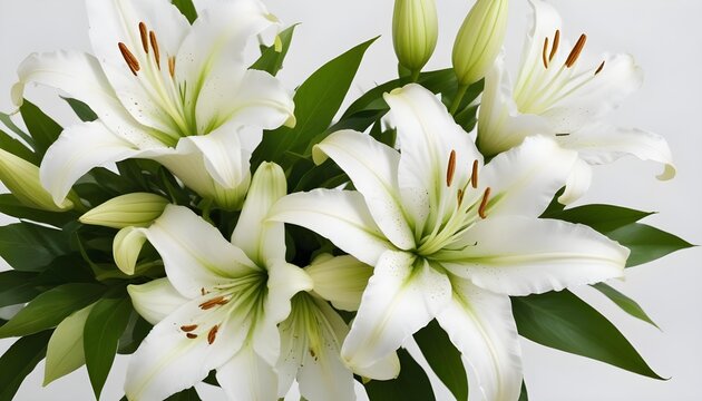 Elegant white lilies create a stunning floral display, showcasing their graceful beauty and freshness.