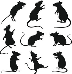 Fototapeta premium Rat silhouette bundle set vector design with editable and white background 