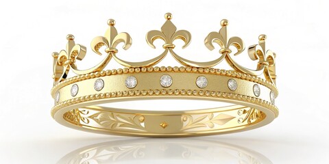 Elegant Golden Crown Adorned with Fleur de Lis and Sparkling Diamonds