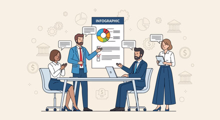 Business Presentation A dynamic team delivering a captivating infographic during a successful meeting.