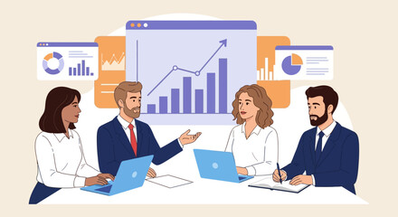 Business Growth Strategy A Team Brainstorming Session, Data Analysis and Collaborative Planning for Success