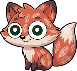 Cartoon Fox with Leaf Patterns and Sparkling Green Eyes Vector Illustration
