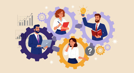 Teamwork in Action Collaborative Gears Driving Business Growth, Innovation, and Problem-Solving within a Cogwheel System