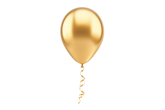 Shiny Gold Balloon with Curl Ribbon Isolated on White Background

