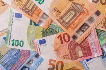 Paper money, euro notes, cash for savings and investments. Euro paper cash