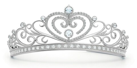 Elegant Silver Tiara with Sparkling Diamonds, Fit for a Princess on White Background