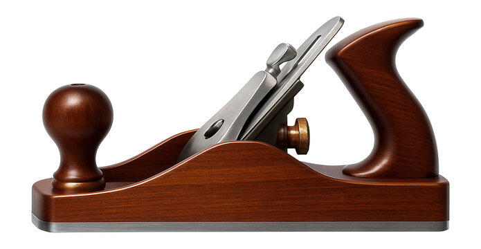 Wooden hand plane with a flat sole and a wooden handle, suitable for a traditional carpentry workshop.