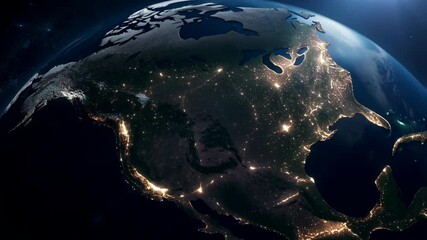 Earth from Space showing North America at night with city lights illum - Powered by Adobe