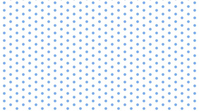 Animated blue polka dots pattern on a white background. Minimalist and seamless looping