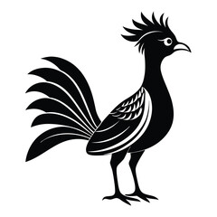 Stylized Black Silhouette Illustration of a Standing Roadrunner with Crest, Long Neck, and Feathered Tail on a White Background