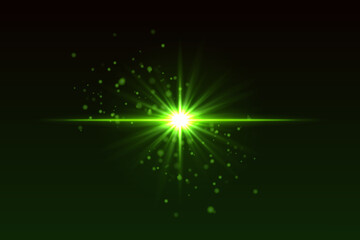 Bright green flash with scattered glow particles. Star-shaped burst with soft shimmer creates magical light effect.