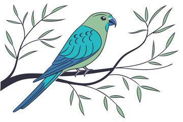Elegant Turquoise Parrot Perched on a Branch Amidst Green Foliage A Captivating Nature Illustration