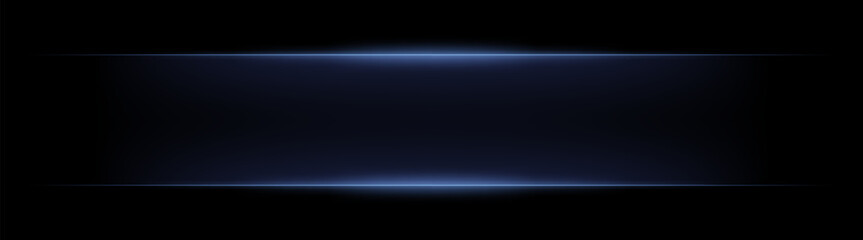 Rectangular neon frame with horizontal light edges and soft glow. Symmetrical bright border forming digital interface effect on dark background.