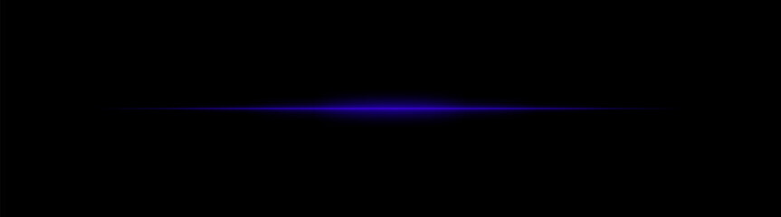 Thin Blue laser beam across dark background with glowing center. Minimalistic horizontal light effect with sharp gradient and smooth fade at edges.