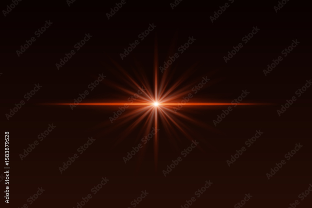 Wall mural red starburst light with sharp rays and glow effect. radiating flare creates elegant highlight for s