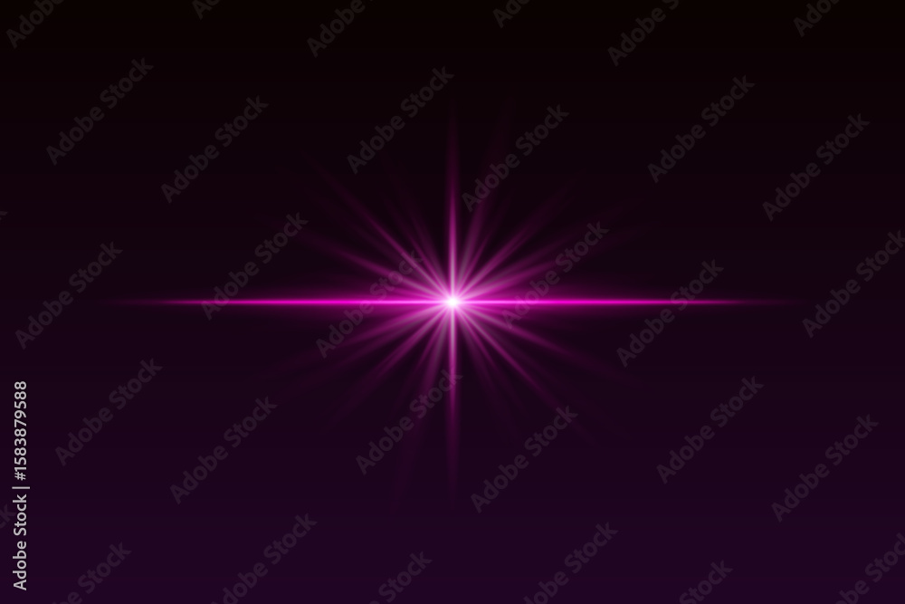 Wall mural purple starburst light with sharp rays and glow effect. radiating flare creates elegant highlight fo